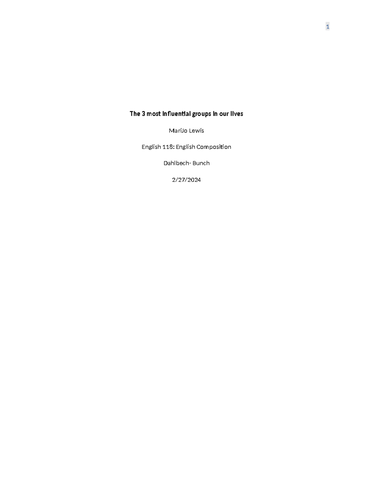 ENG 118: Final Project Draft on Influential Groups in Our Lives - Studocu