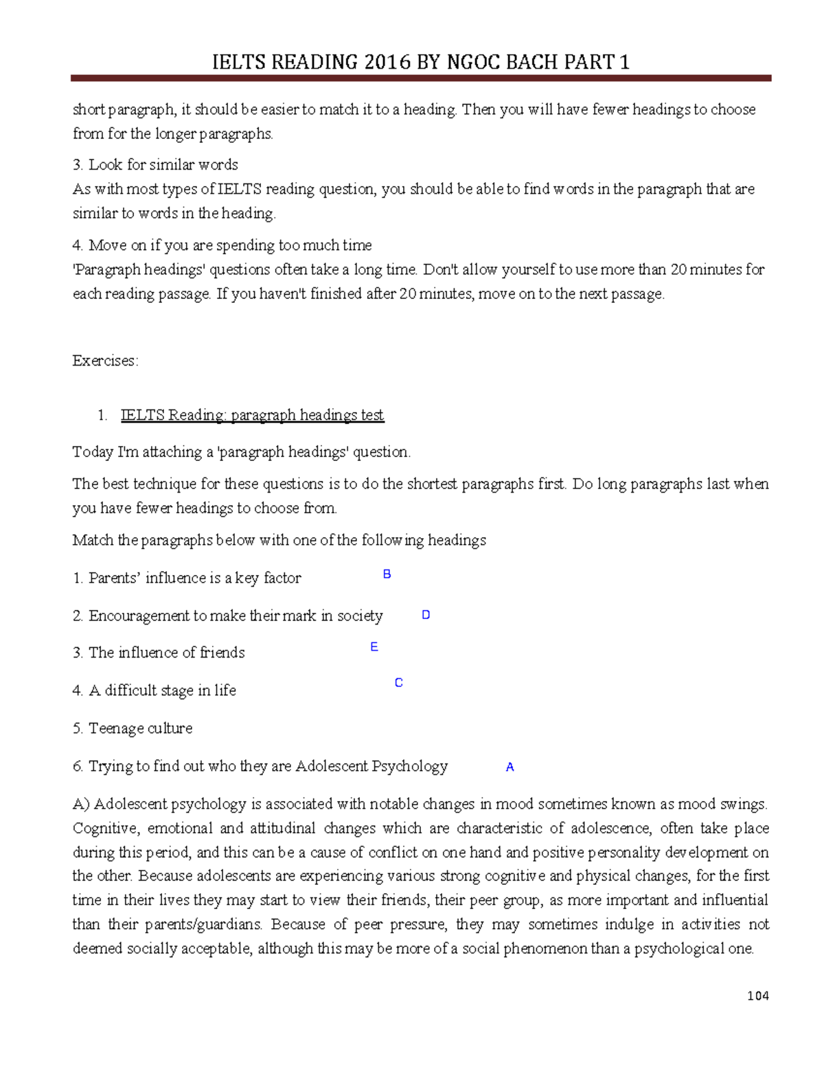 EAP Reading Worksheet Week 4: Matching Headings Guide - Studocu