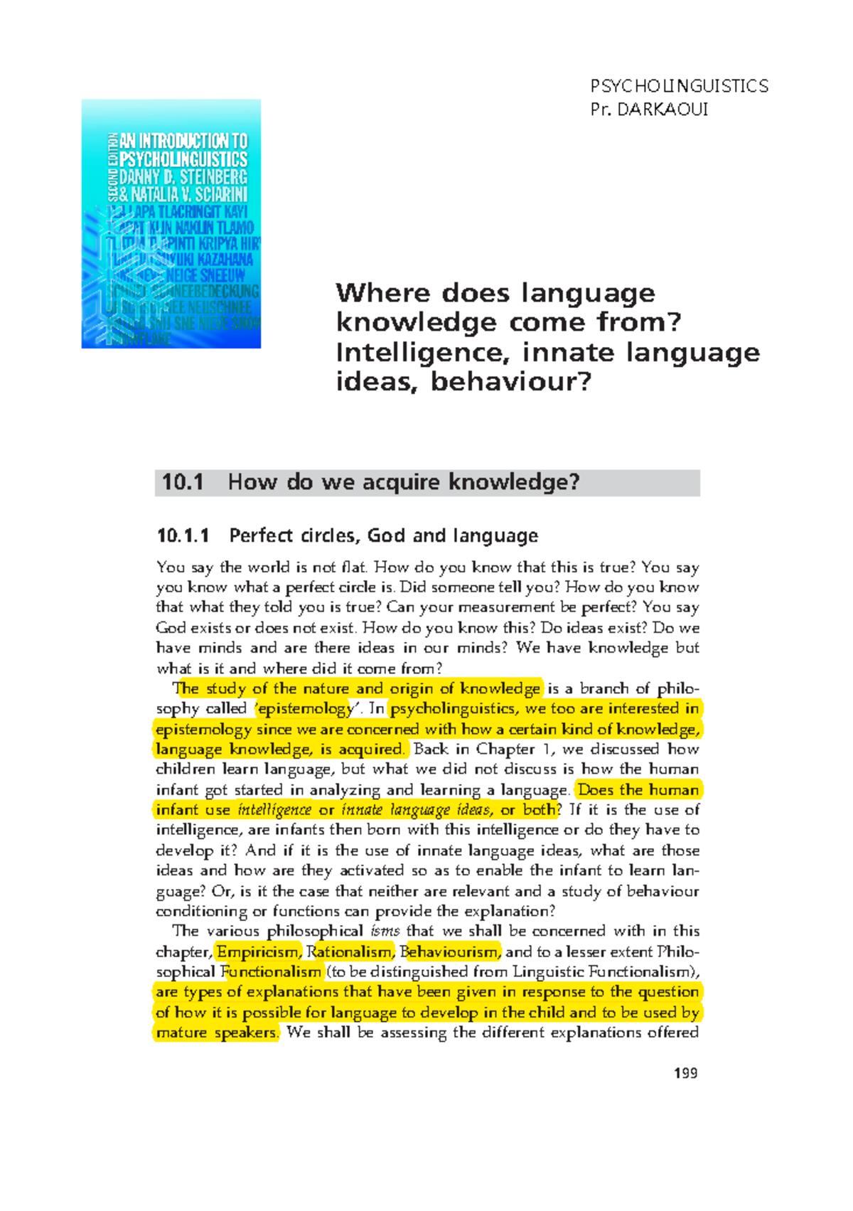 10.1 Exploring the Origins of Language Knowledge in Psycholinguistics ...