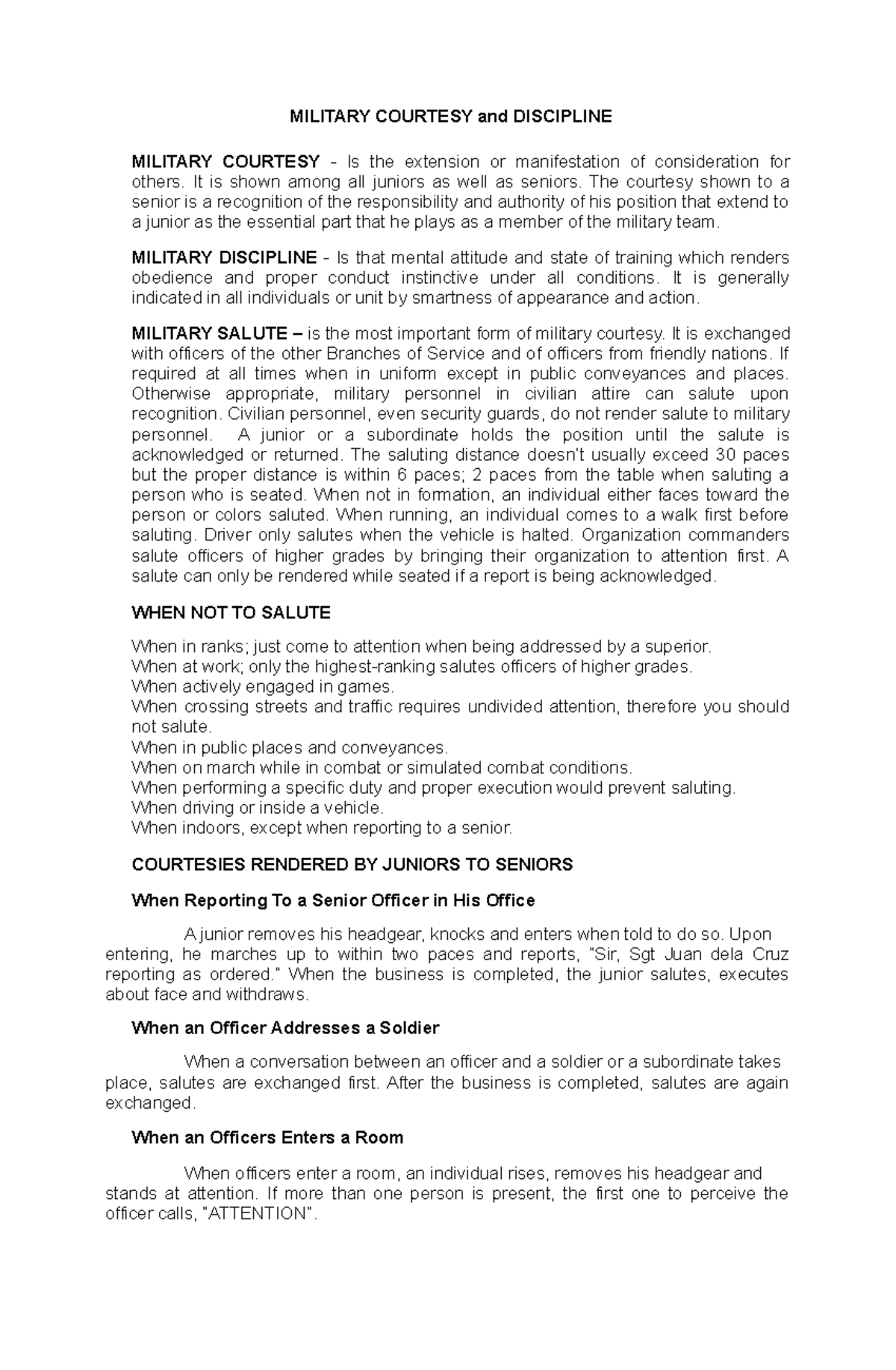 Military Courtesy and Discipline (EDP) Overview and Guidelines - Studocu