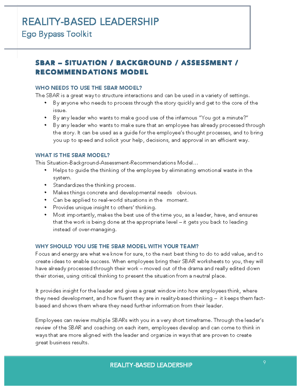 SBAR Tool Guide: Structured Communication for Leaders & Teams - Studocu