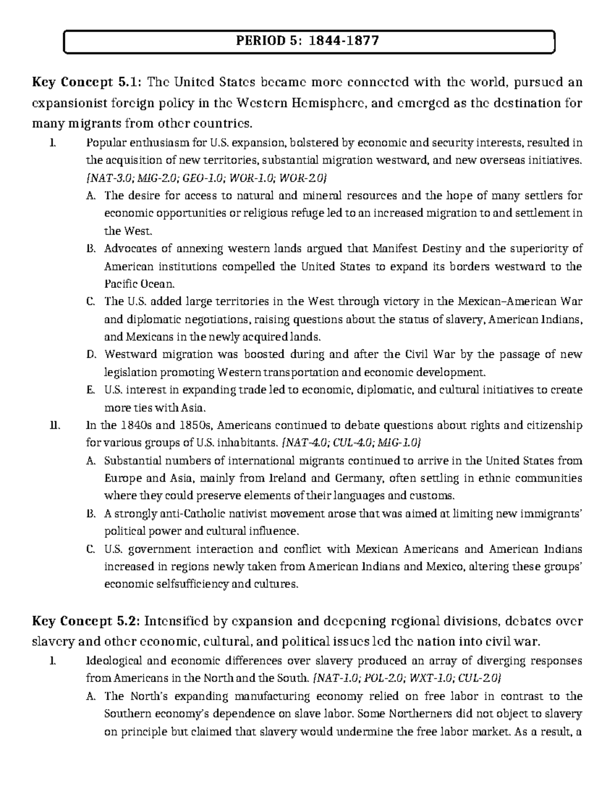 APUSH Period 5: Key Concepts on U.S. Expansion and Civil War - Studocu