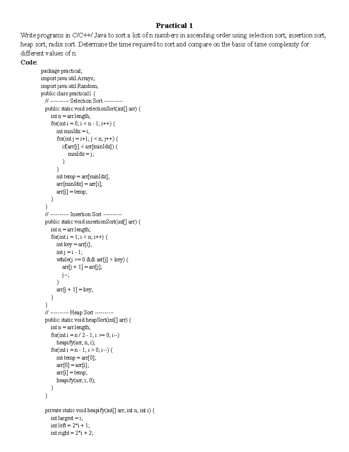 DAA Practical - Java Sorting Algorithms and Time Complexity Analysis ...