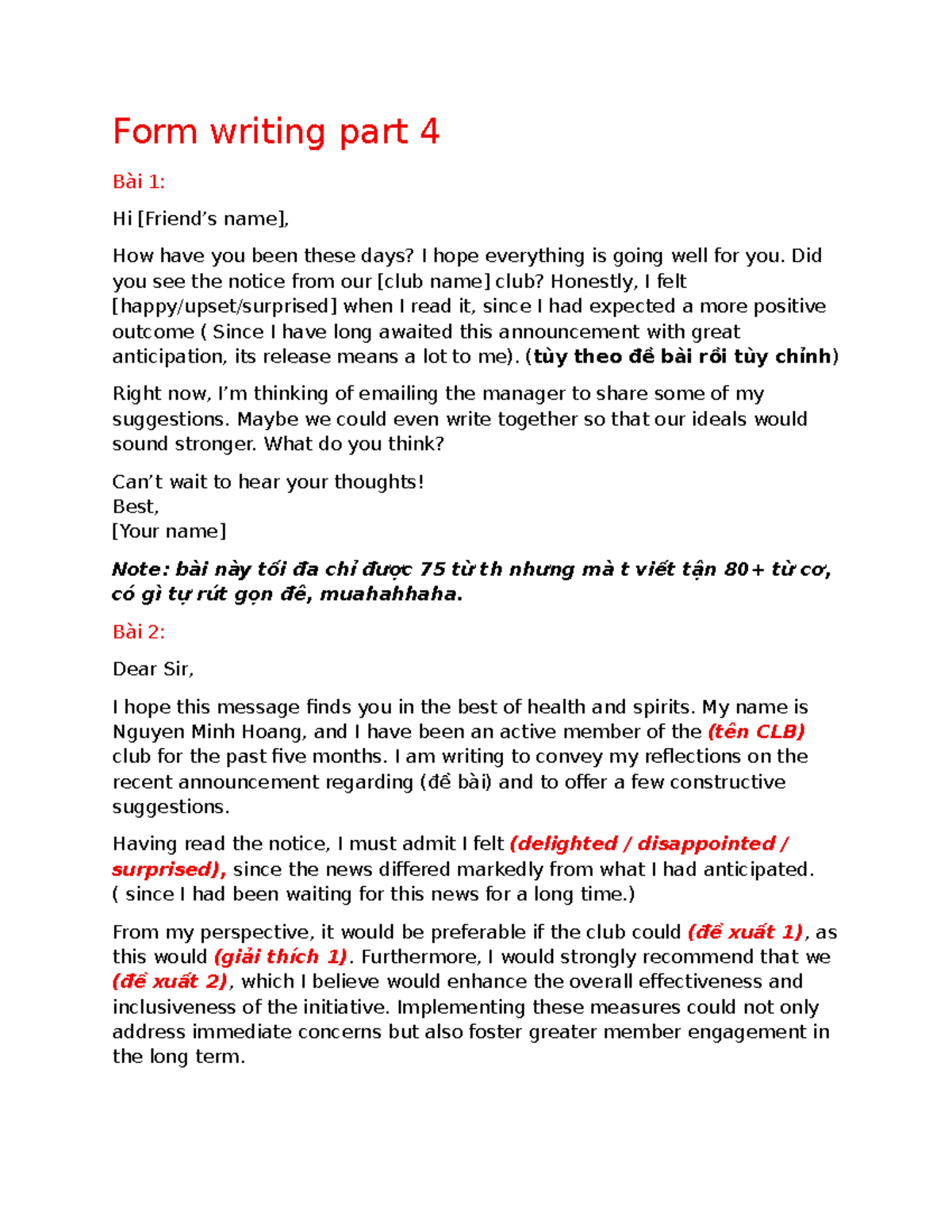 Writing Form Part 4: Suggestions and Legal Analysis - Studocu