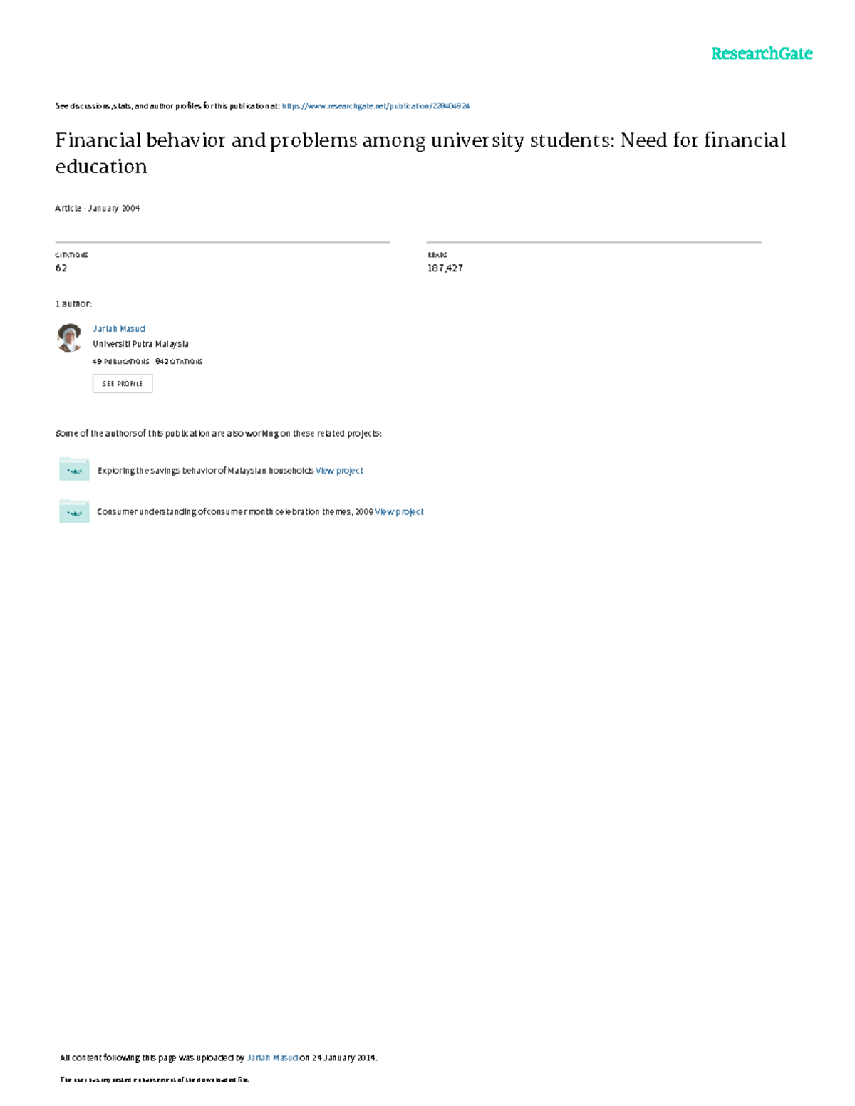 Financial behavior and problems among university s - See discussions ...