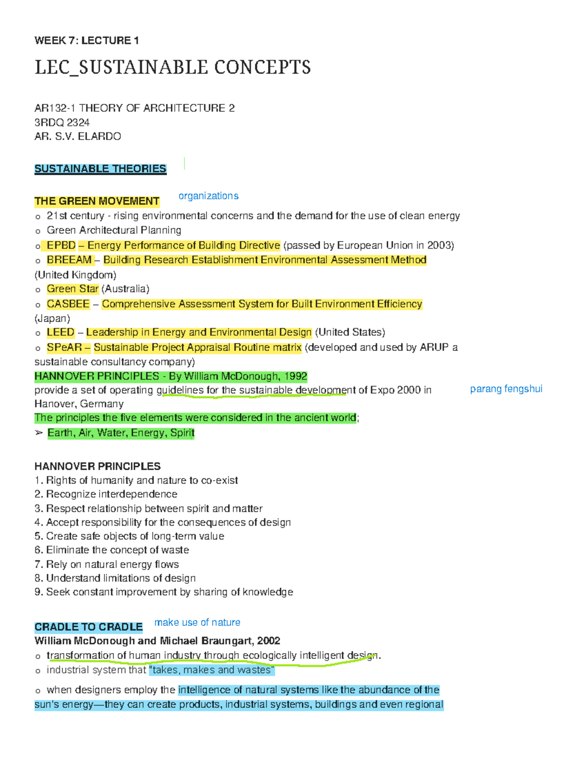 WEEK 7 & 8: LECTURES ON SUSTAINABLE ARCHITECTURE & DESIGN PROCESS TOA ...