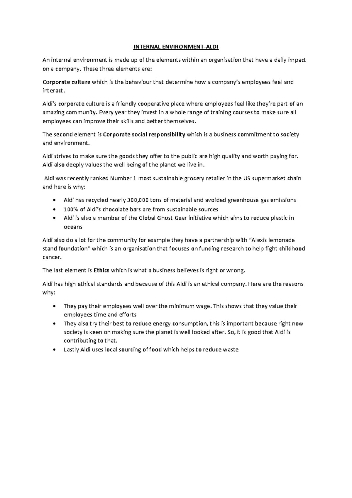 ALDI's Internal Environment: Corporate Culture, CSR, and Ethics ...