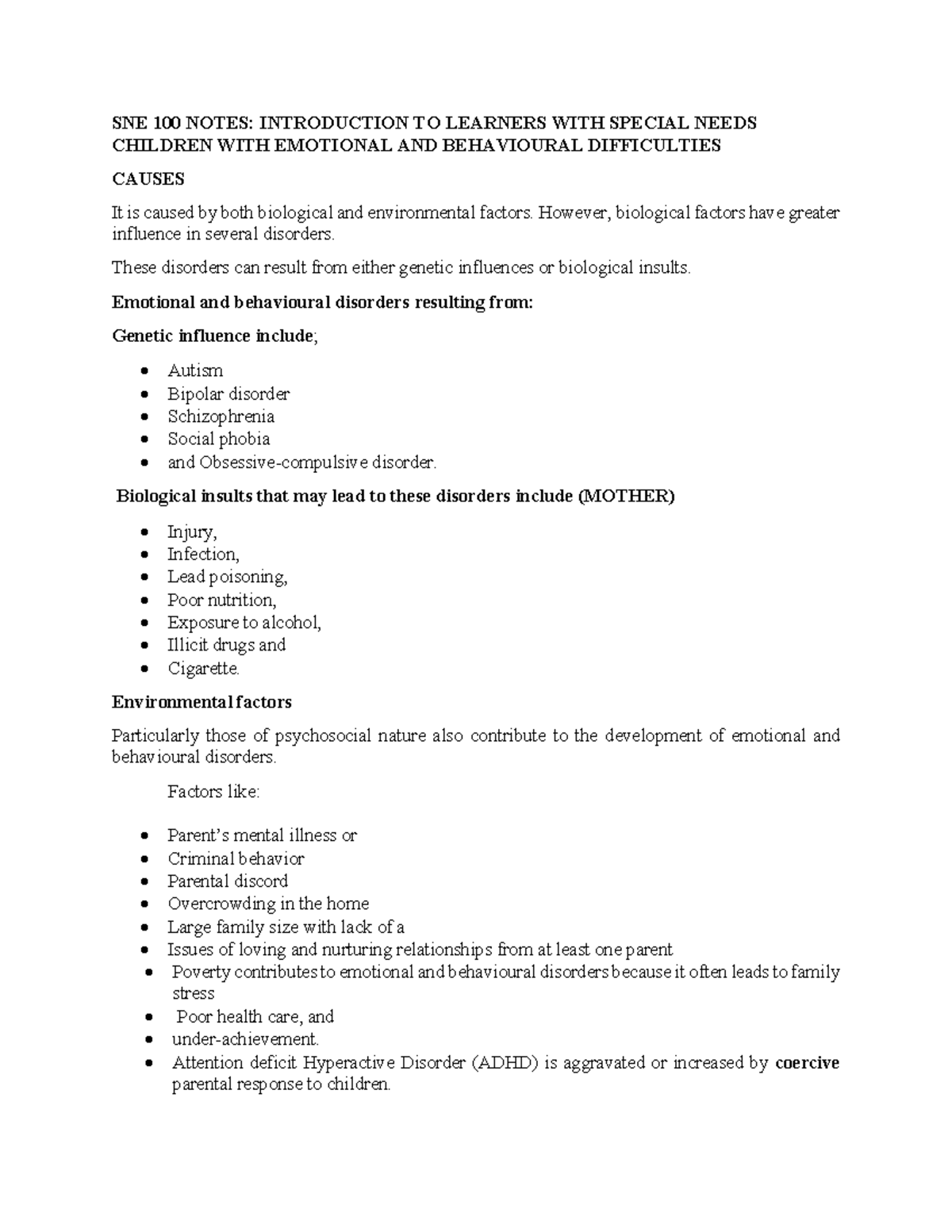 SNE 100 Final Exam Notes - Special Needs in Education Overview - Studocu