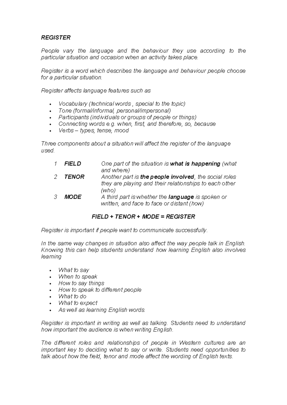 Register Definition - Apuntes - REGISTER People vary the language and ...