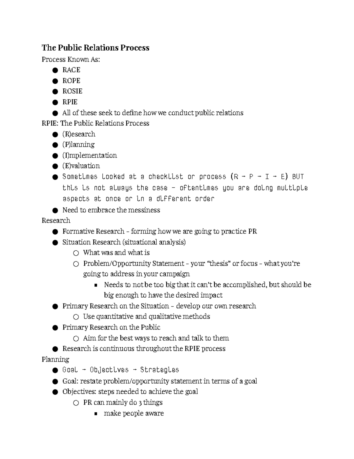 Public Relations Unit 2 Notes - The Public Relations Process Process ...