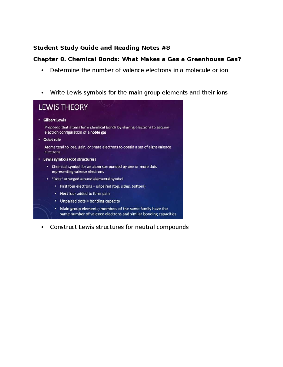 Student Study Guide & Reading Notes #8: Chemical Bonds & Greenhouse ...