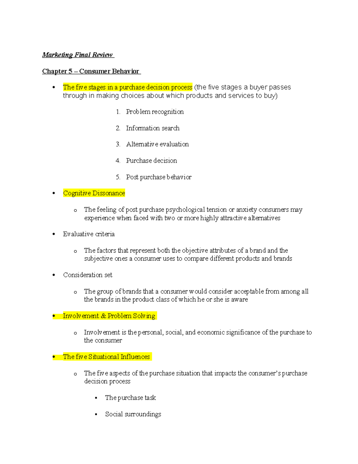 MKTG 101 Final Exam Review: Key Concepts in Consumer Behavior ...