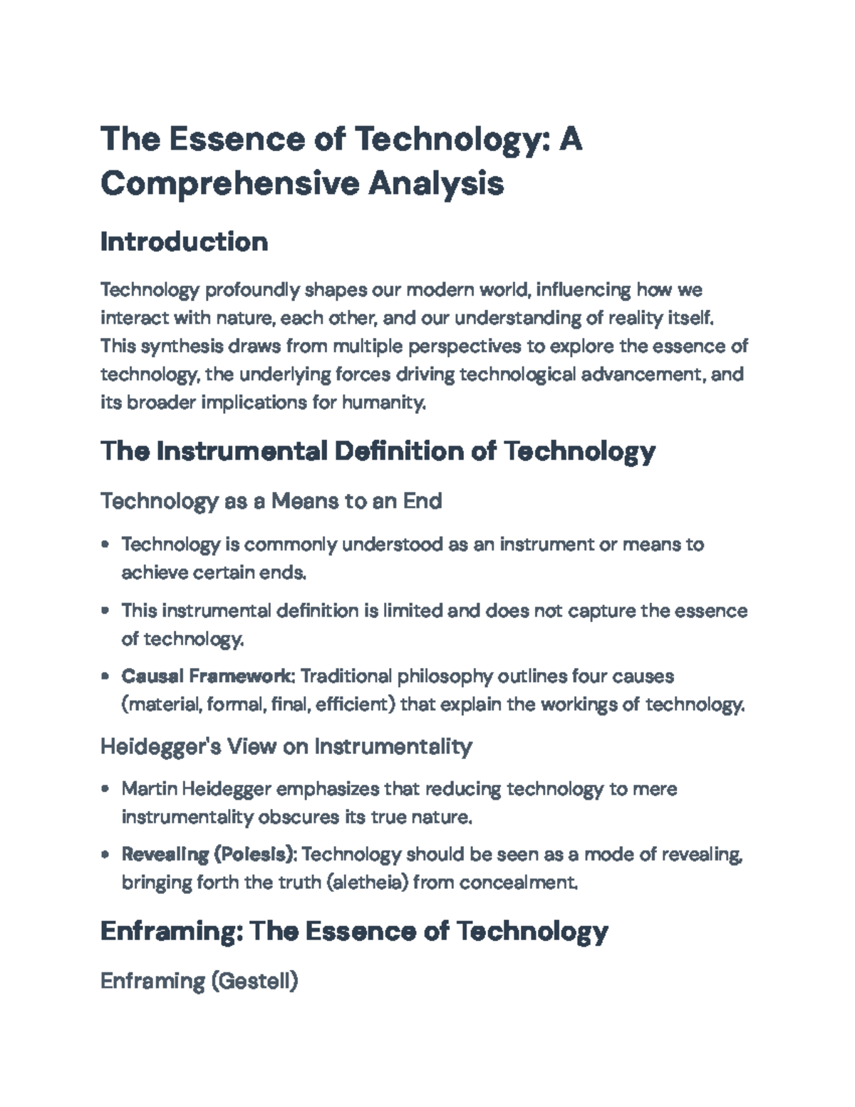 Philosophical Insights on Technology: Enframing and Ethical ...