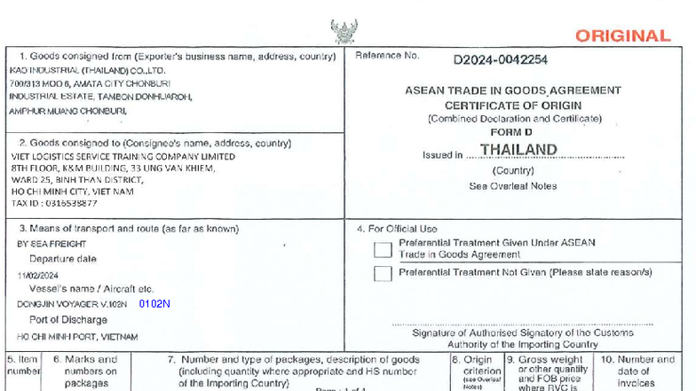 C.O. Form D - ASEAN Trade in Goods Agreement Documentation - Studocu