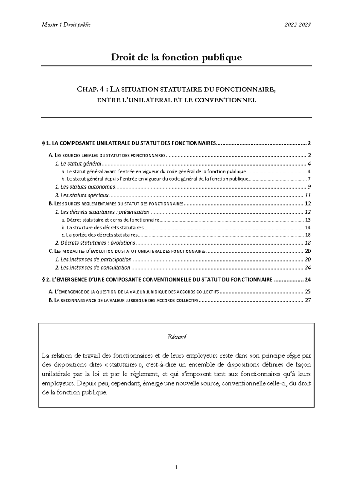 Chap 4 - La Situation Statutaire des Fonctionnaires: Unilatéral vs ...