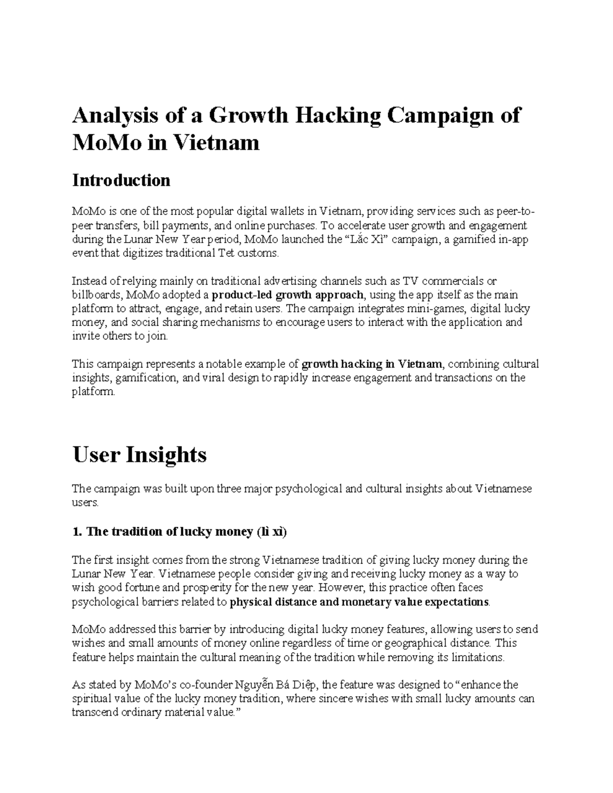 Analysis of MoMo's Growth Hacking Campaign in Vietnam - Studocu