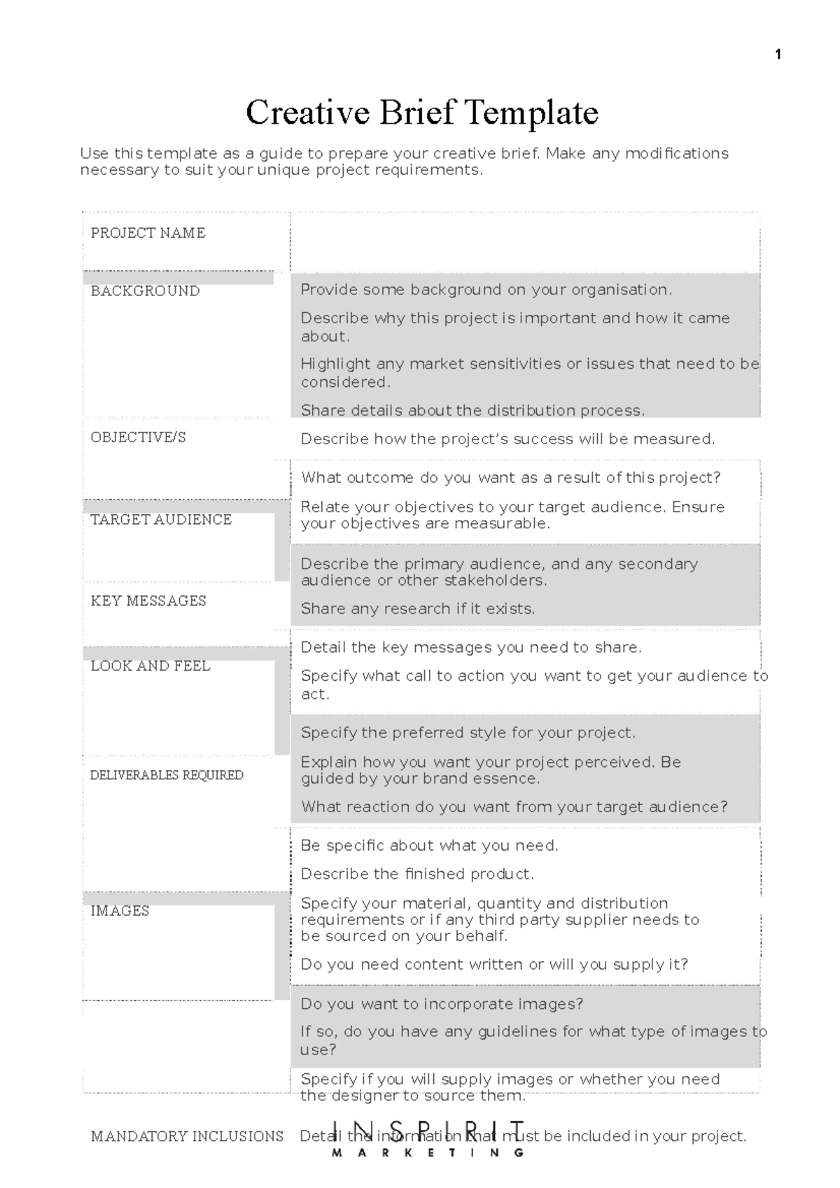 Design brief template 11 - 1 Creative Brief Template Use this template ...