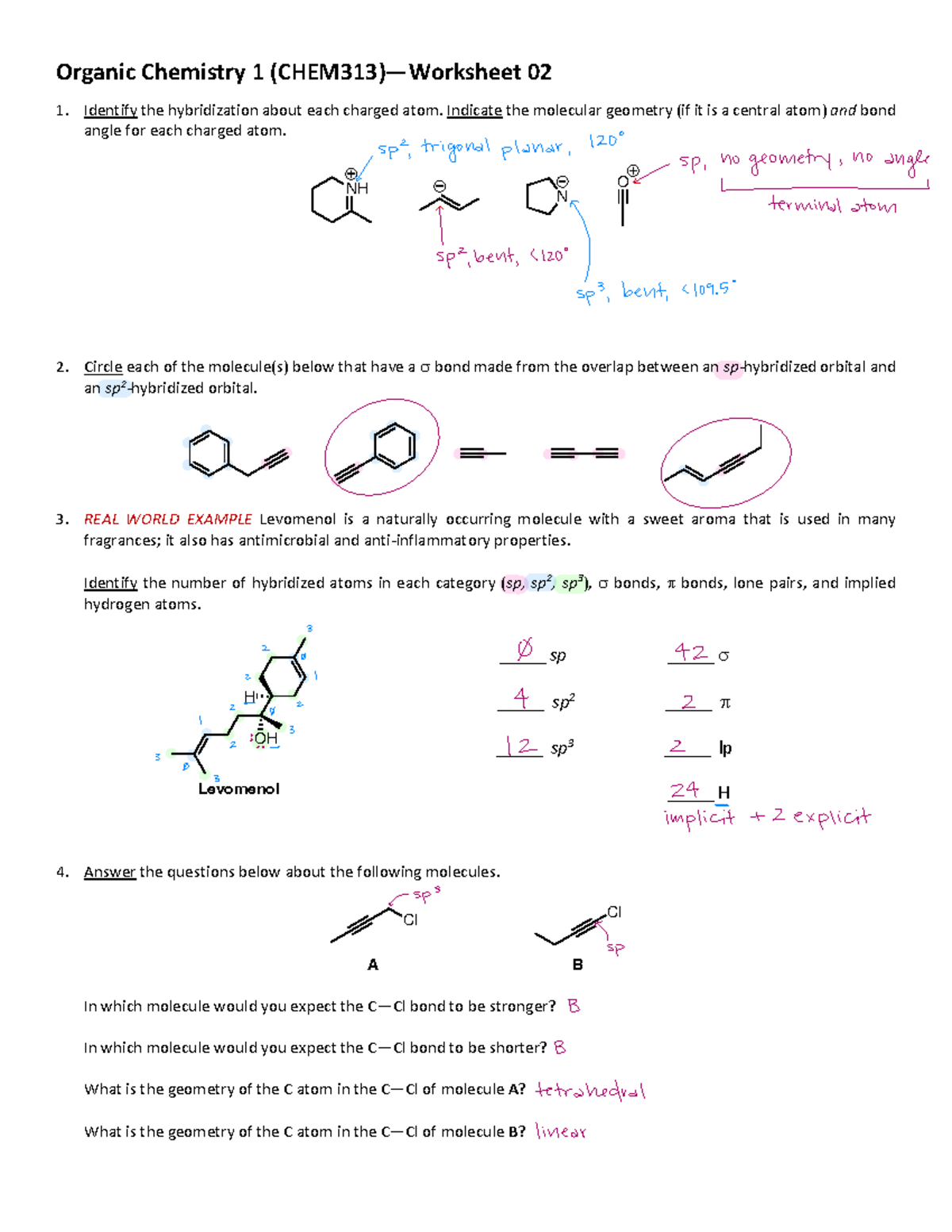 Organic Chemistry 1 02: Hybridization and Molecular Geometry Notes ...