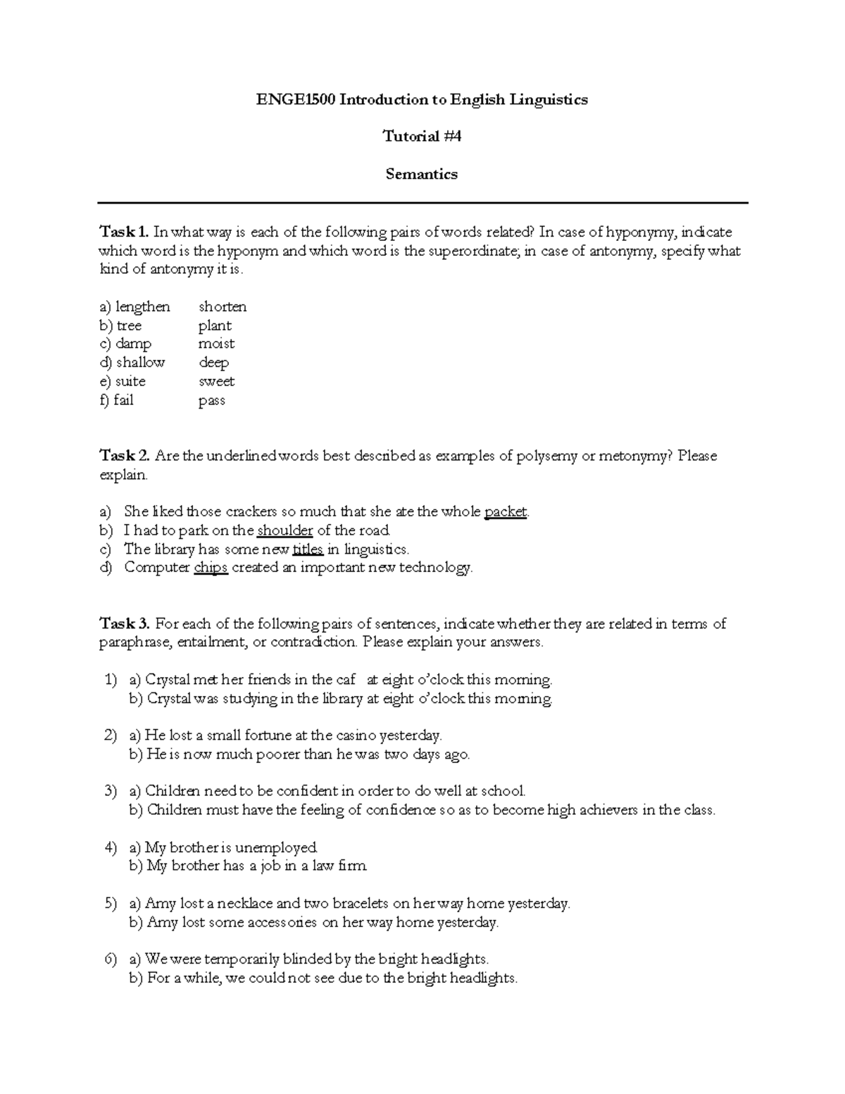 ENGE1500 Tutorial #4 Semantics Task Analysis and Exercises - Studocu