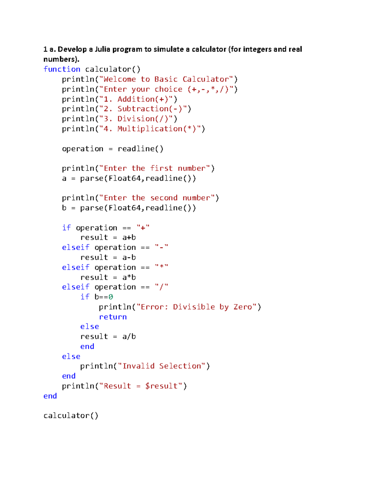 1a - Fot improvement - 1 a. Develop a Julia program to simulate a ...