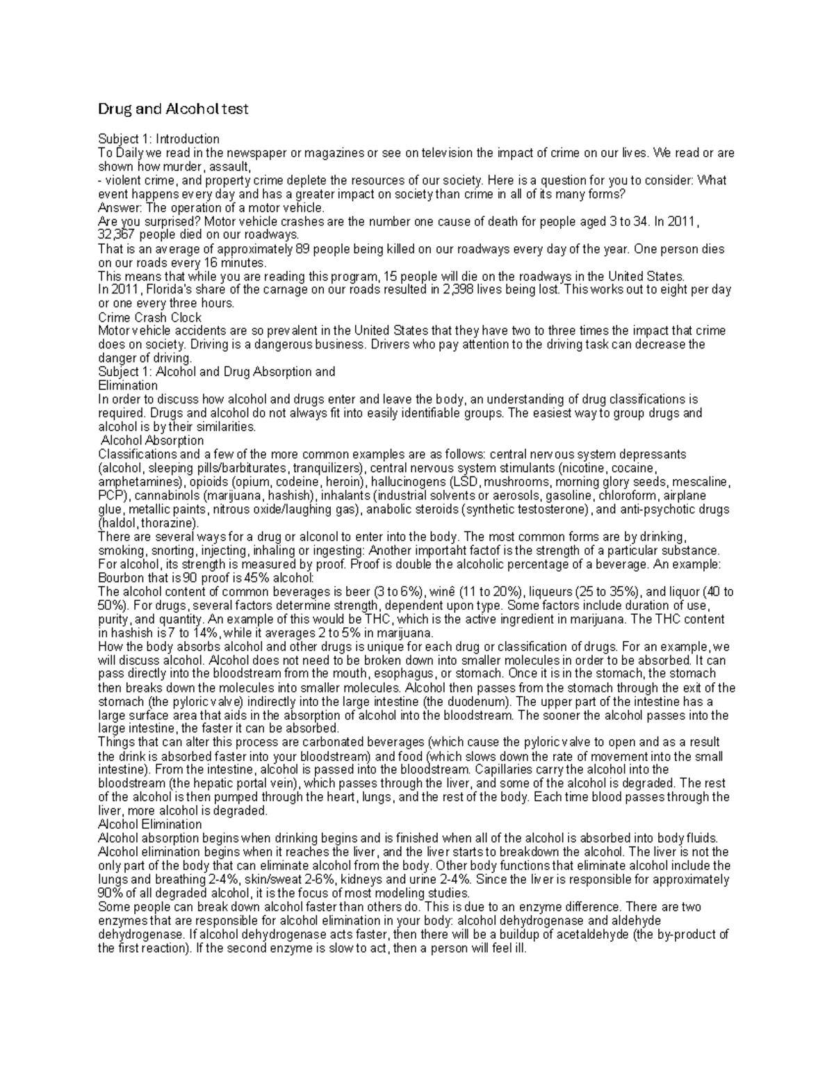 Final Exam Study Guide for Course Code: ABC123 - Drug and Alcohol test ...