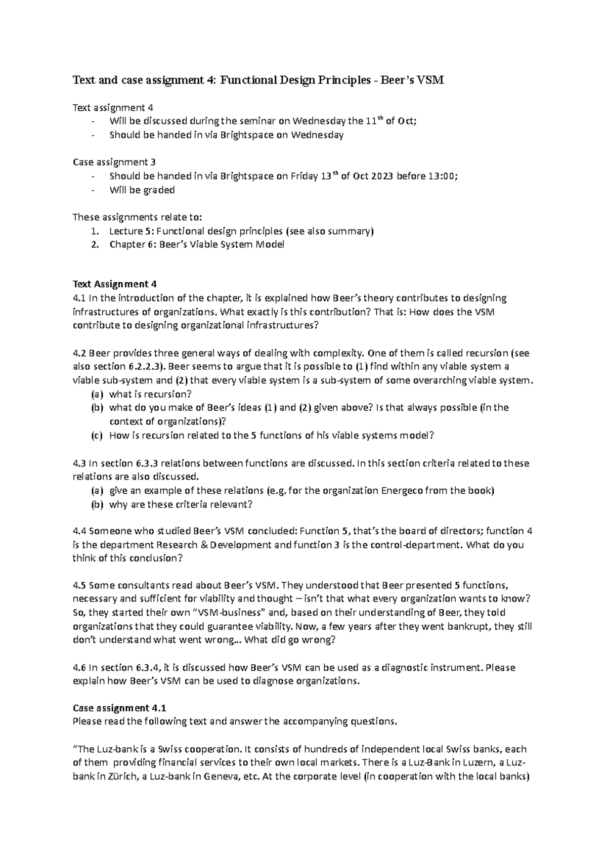 Functional Design Principles & VSM - Text and Case Assignments 4 ...