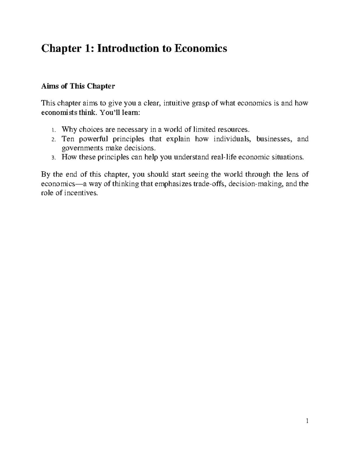 Chapter 1 - Introduction to Economics: Key Concepts and Principles ...