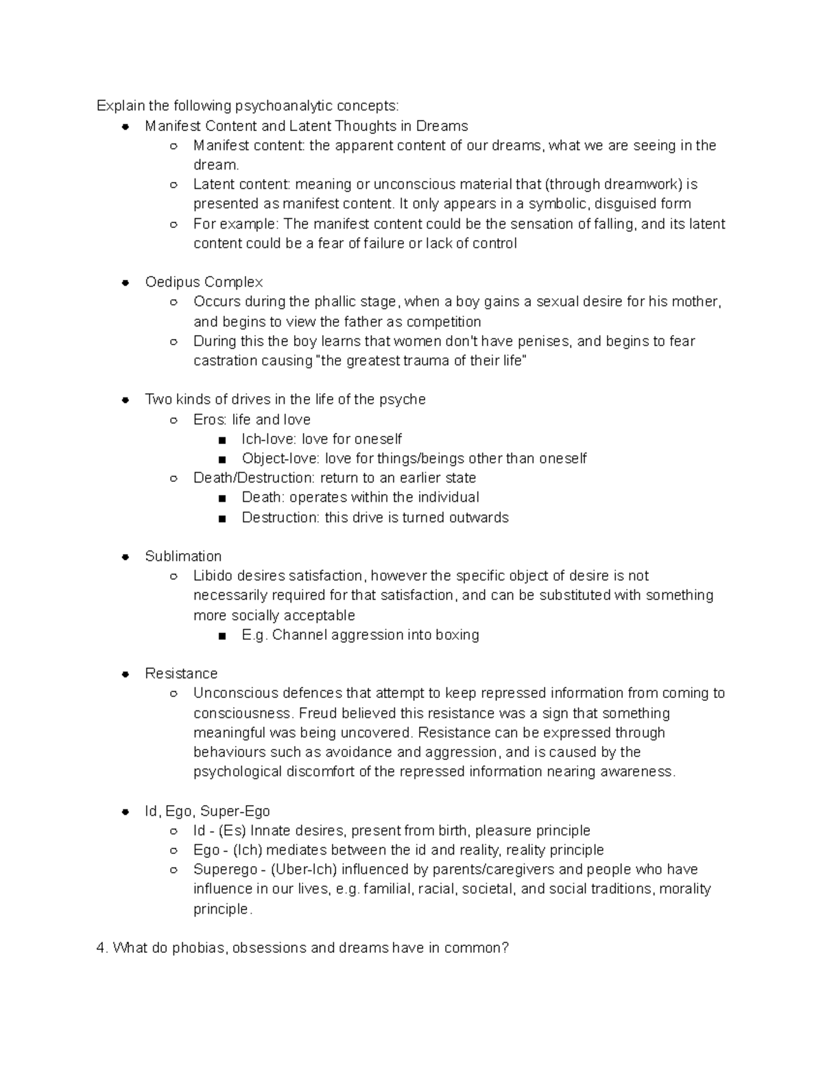 Freud PSY 101 Midterm Exam Review: Key Psychoanalytic Concepts - Studocu
