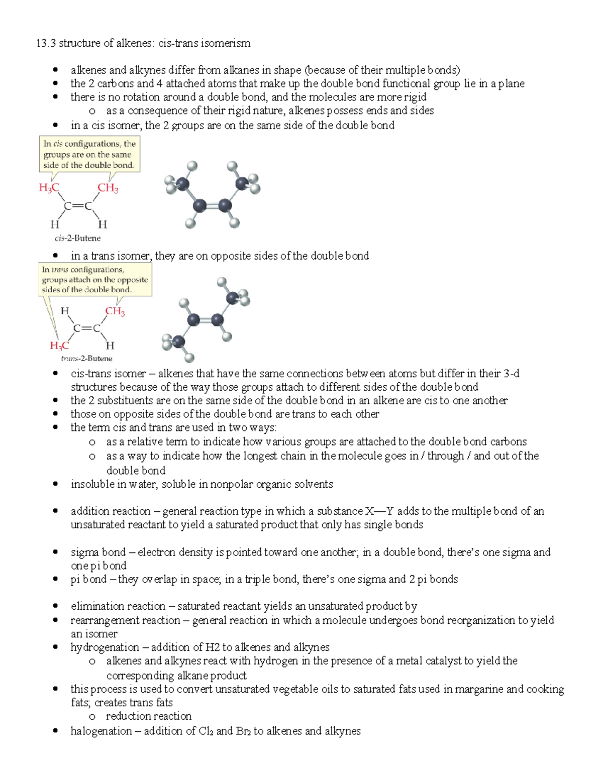 Ch 13 Notes - 13 structure of alkenes: cis-trans isomerism alkenes and ...
