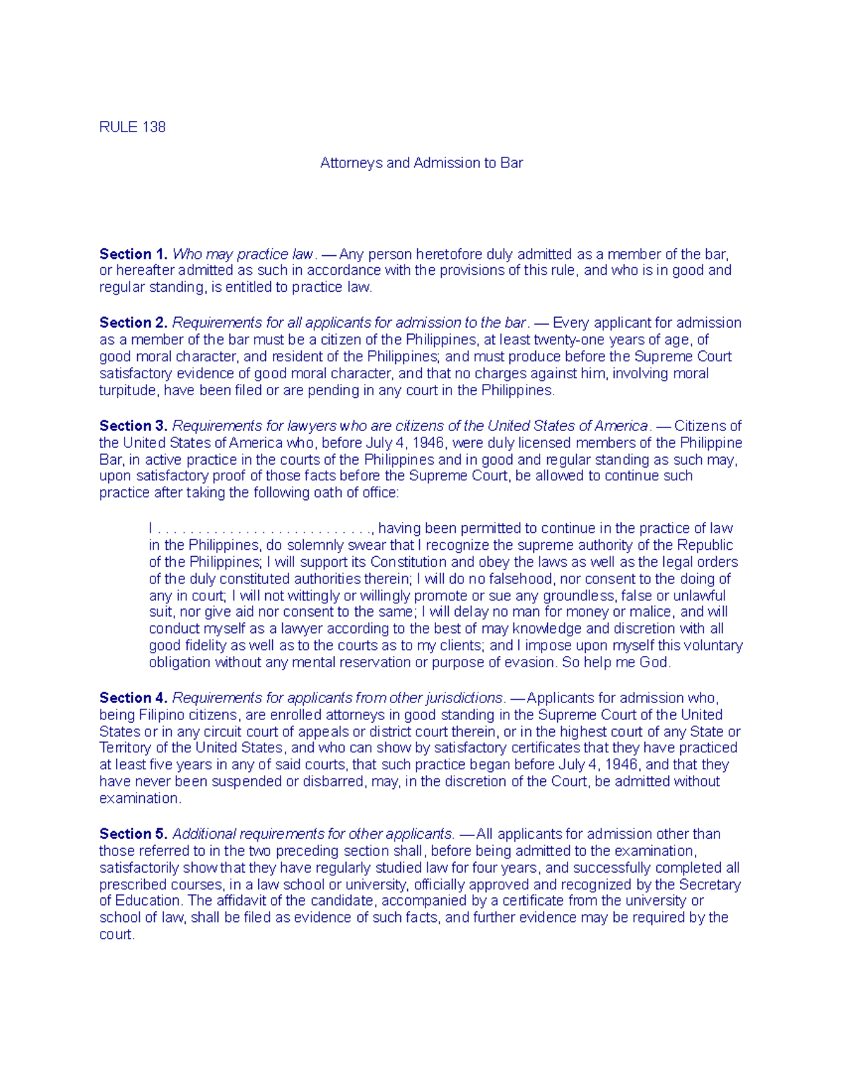 RULE 138 - Rules of Court: Attorneys & Admission to Bar Procedures ...