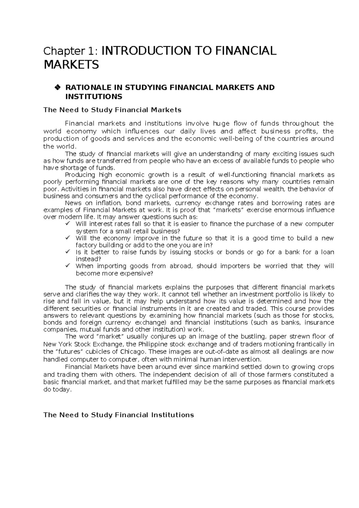 LM Chapter 1 Introduction to Financial Market - Chapter 1: INTRODUCTION ...