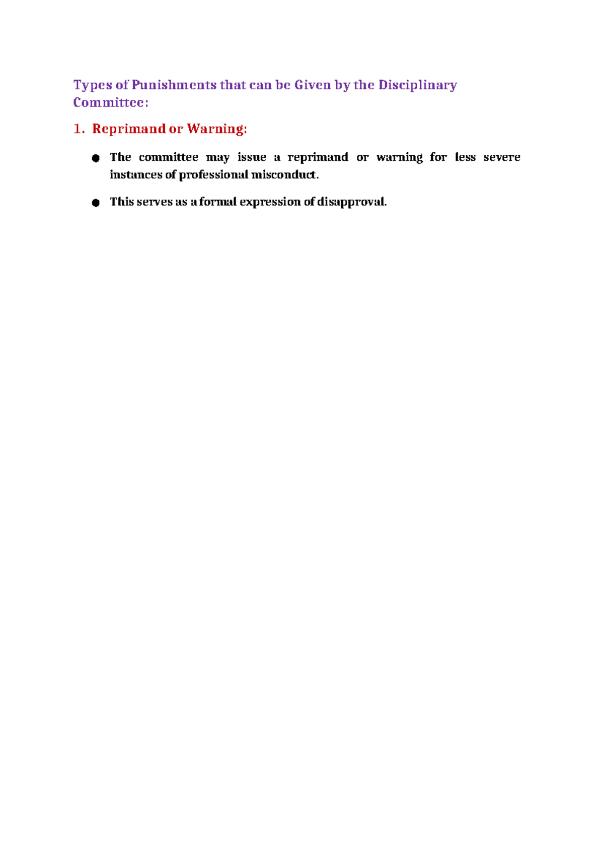 Types of Punishments by the Disciplinary Committee for Misconduct - Studocu