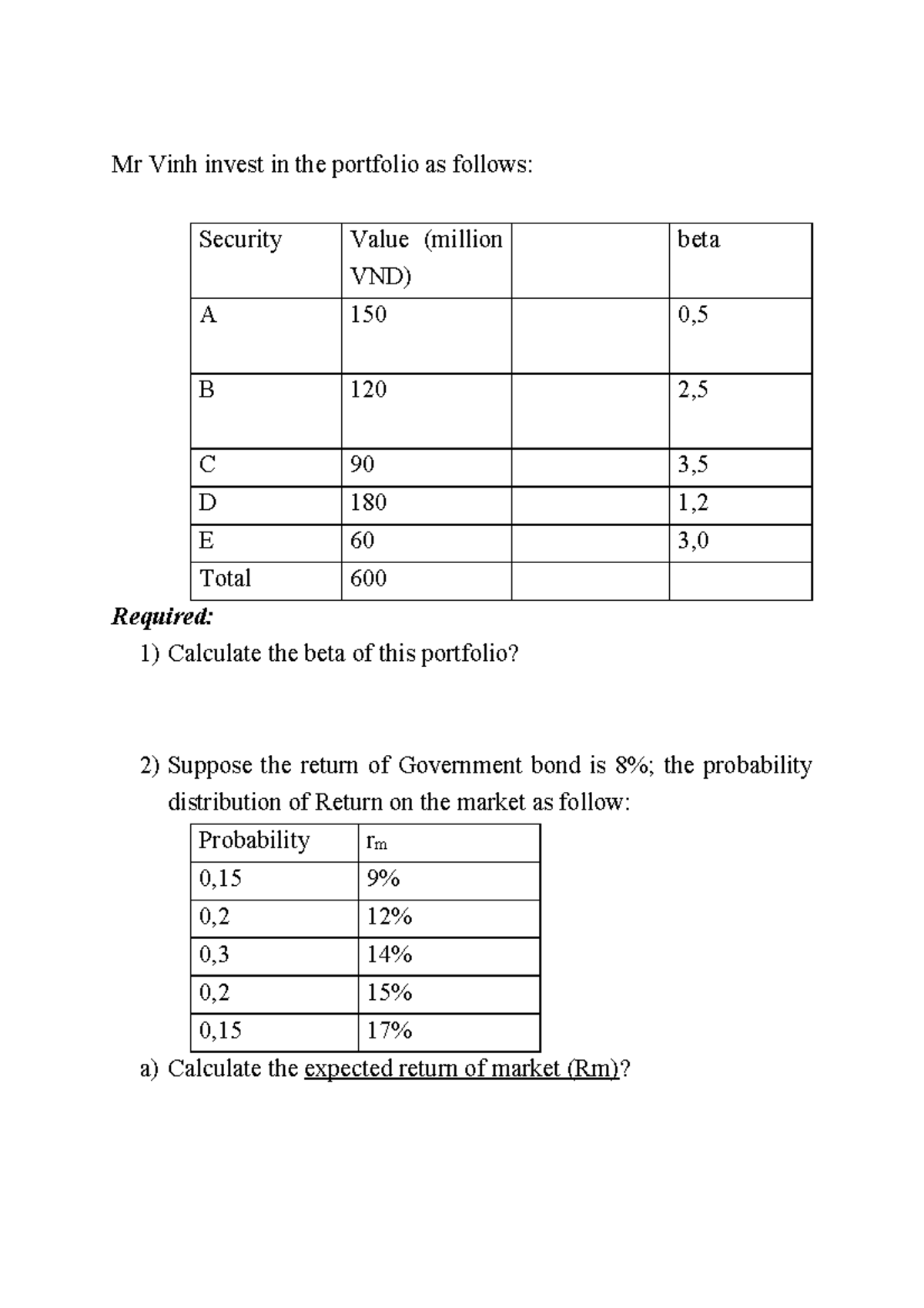 Risk and Return Analysis: Portfolio Beta Calculation - ABCD - Studocu