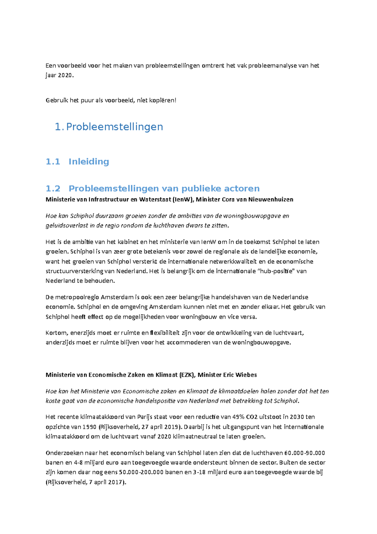 Voorbeeld Probleemstellingen bij Probleemanalyse (2020) - Studeersnel