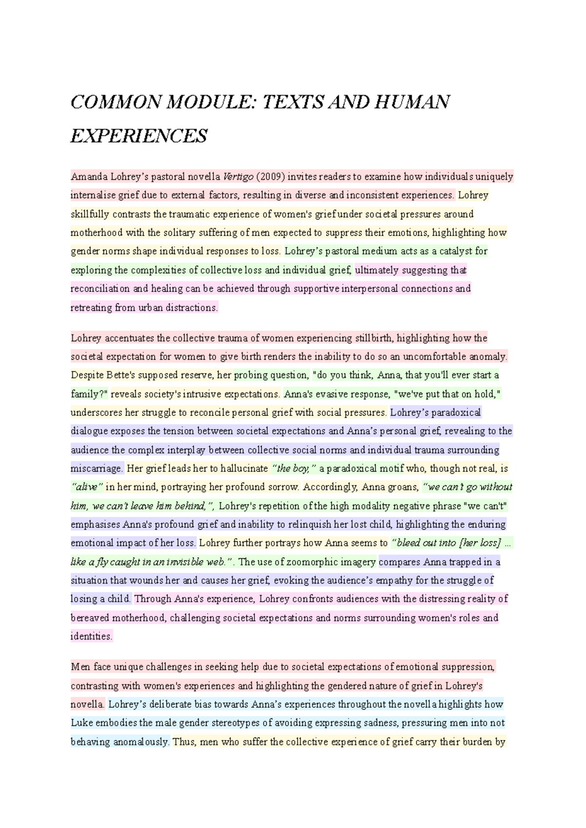 EADV - Essay Notes on Texts and Human Experiences - Studocu