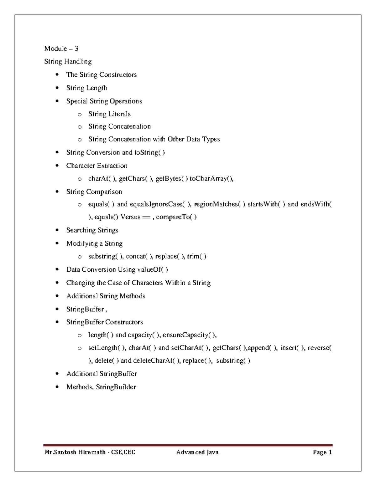 Module 3: Comprehensive Guide to String Handling in Java - Studocu