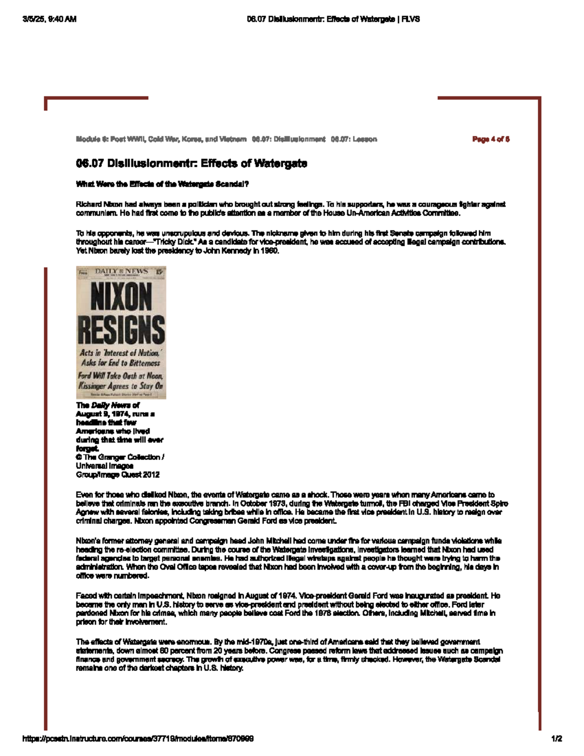 Disillusionment - Unit 06.07 Study Notes on Watergate Effects - Studocu