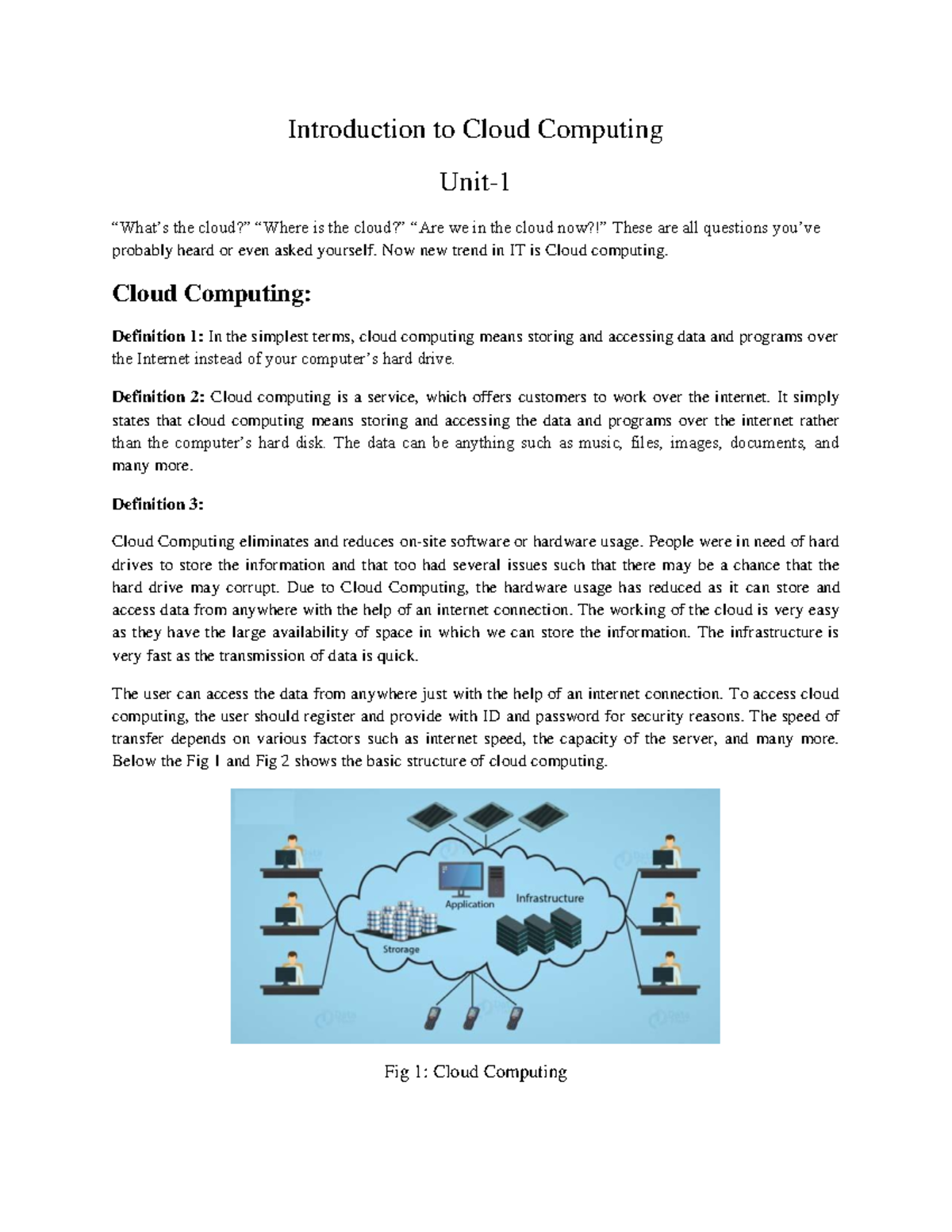 Unit 1 Notes: Introduction to Cloud Computing Fundamentals - Studocu