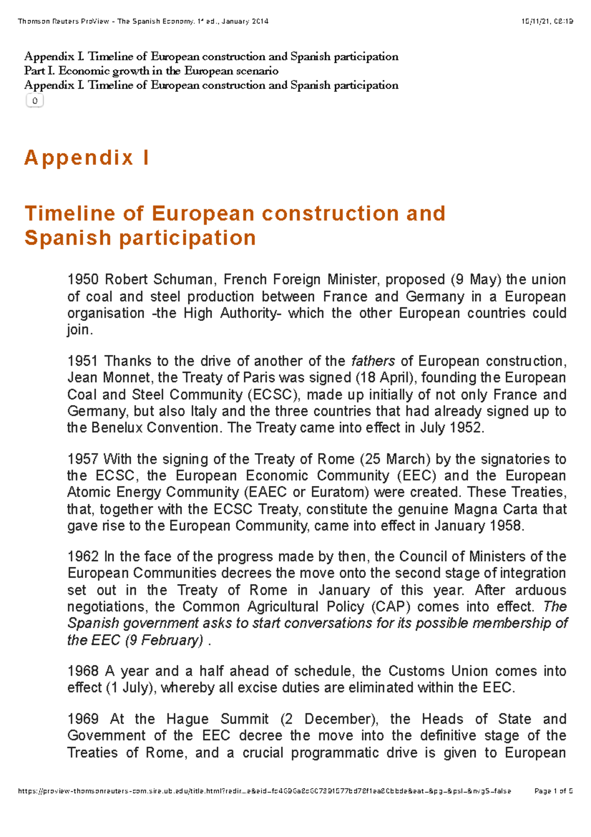 Appendix I - Timeline of European Construction and Spain's Role - Studocu