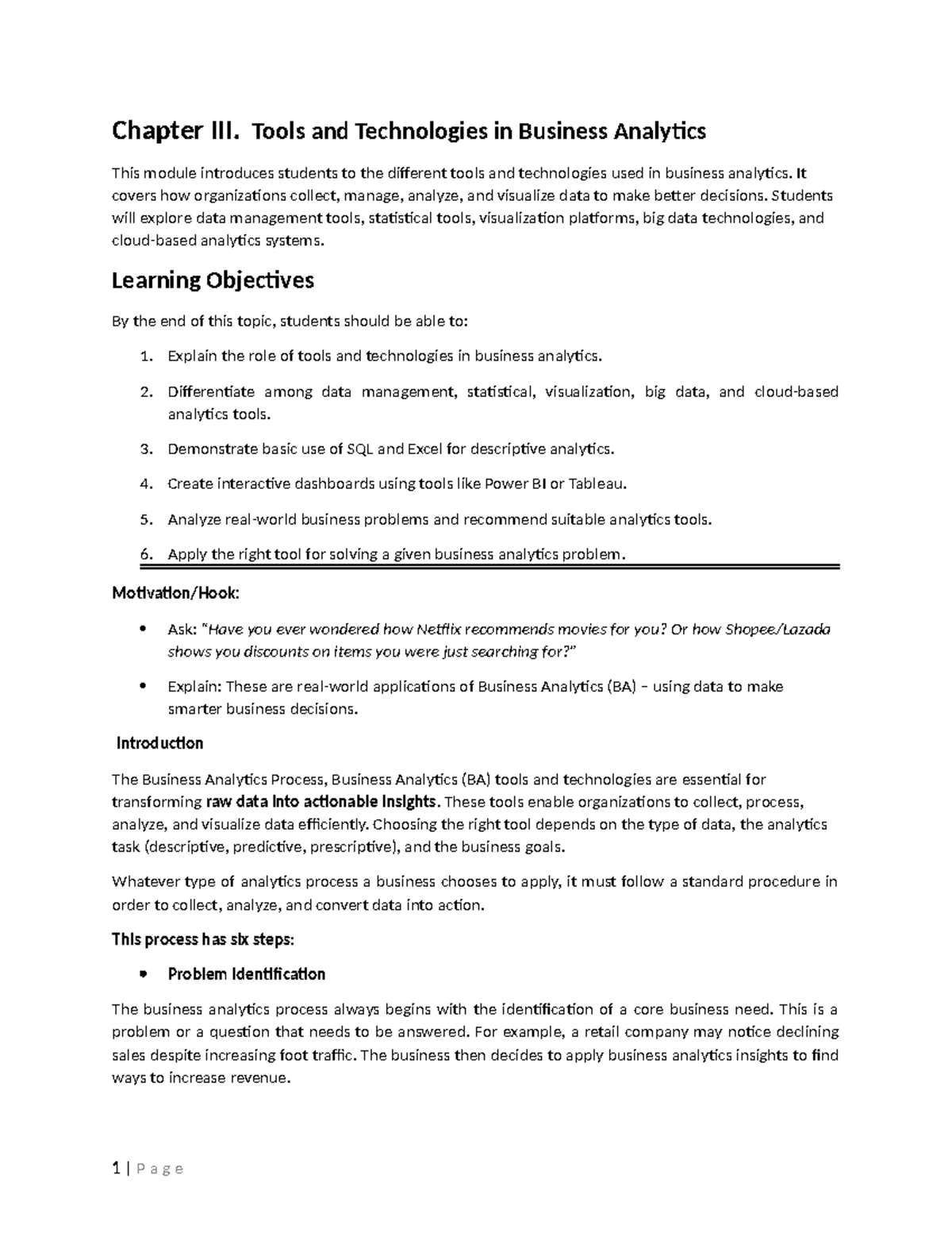 Chapter 3: Tools & Technologies in Business Analytics (BA 101) - Studocu