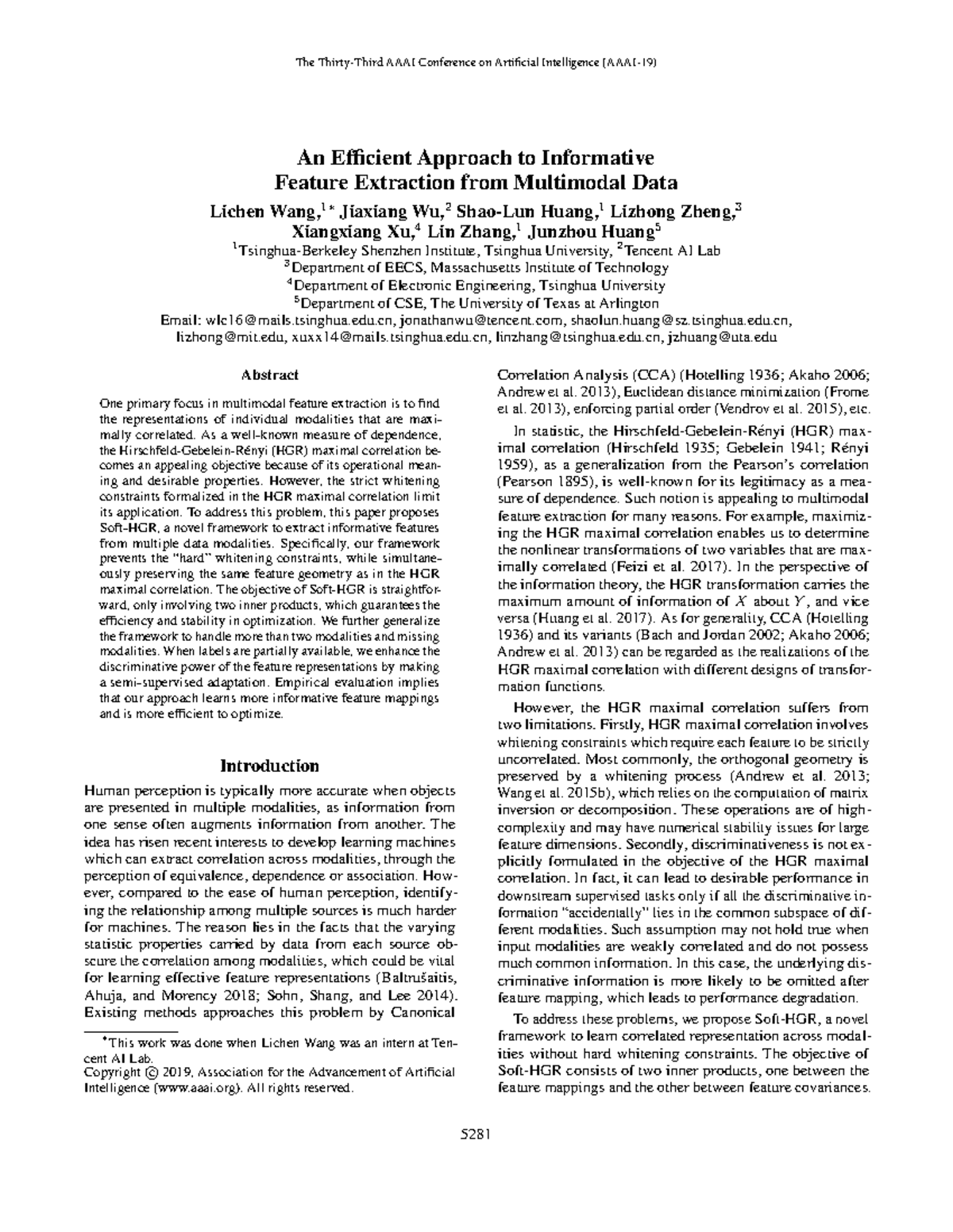AAAI-19: Innovative Soft-HGR Framework for Multimodal Feature ...