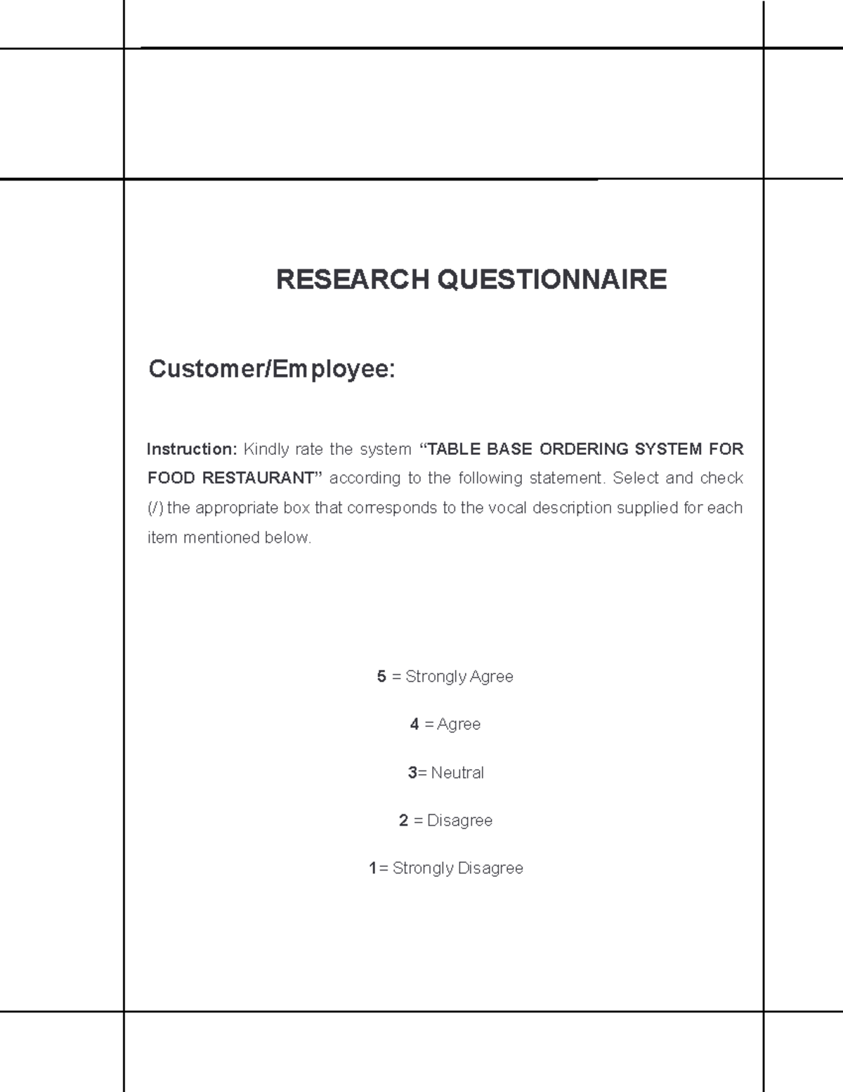 TABLE BASE ORDERING SYSTEM QUESTIONNAIRE - Studocu