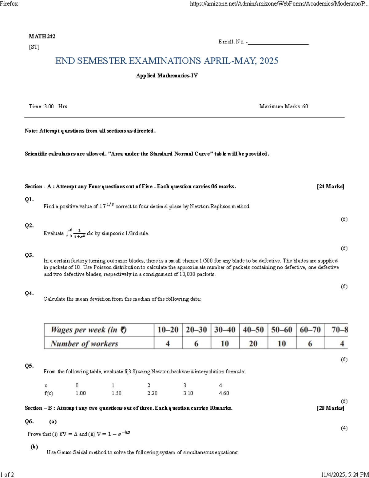 MATH242 Final Exam 2025 - PYQ on Applied Statistics - Studocu