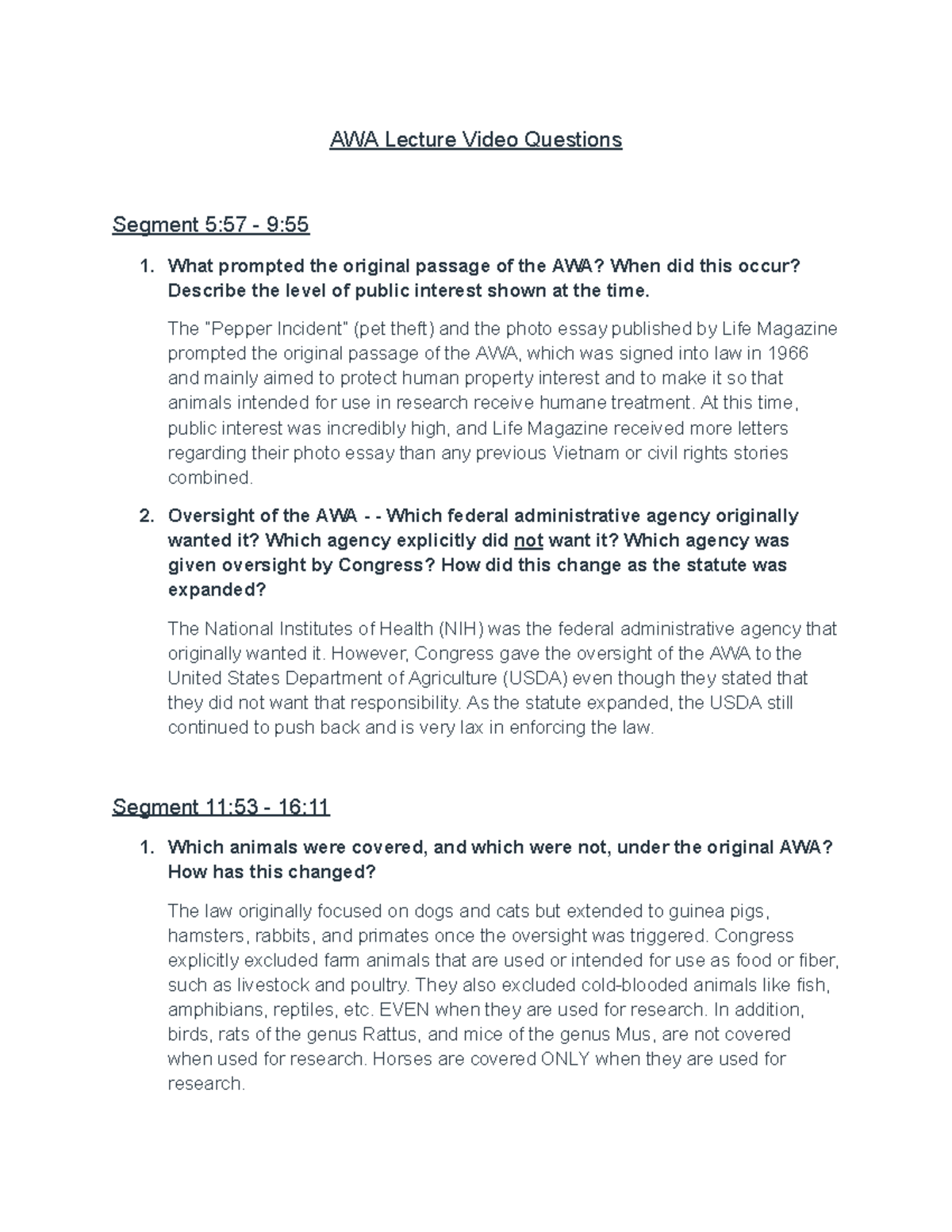 ANSC 370 AWA Lecture Video Questions & Insights - Studocu