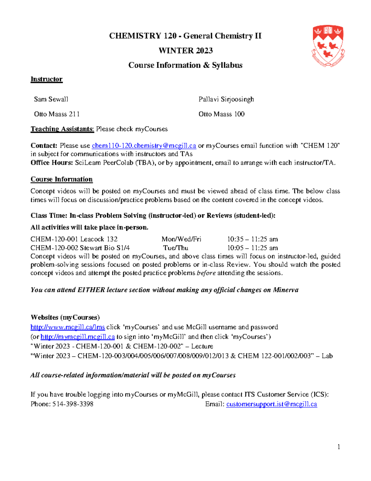 CHEM 120 - General Chemistry II Winter 2023 Course Syllabus - Studocu