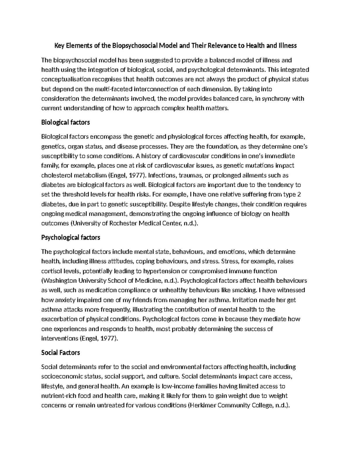 Key Elements of the Biopsychosocial Model in Health & Illness - Studocu