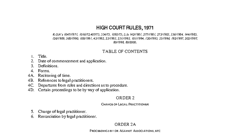 High Court Rules 1971: Comprehensive Guide to Legal Procedures - Studocu