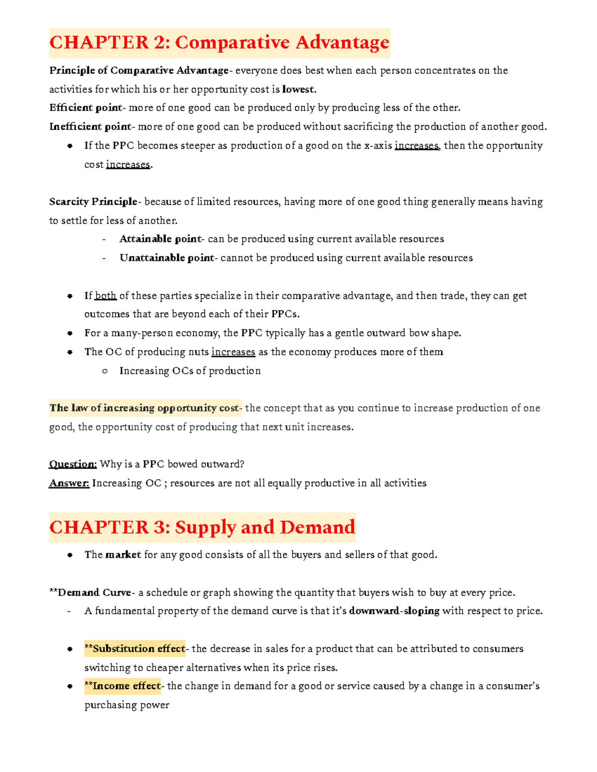 ECON 1 Final Study Guide - CHAPTER 2: Comparative Advantage Principle ...