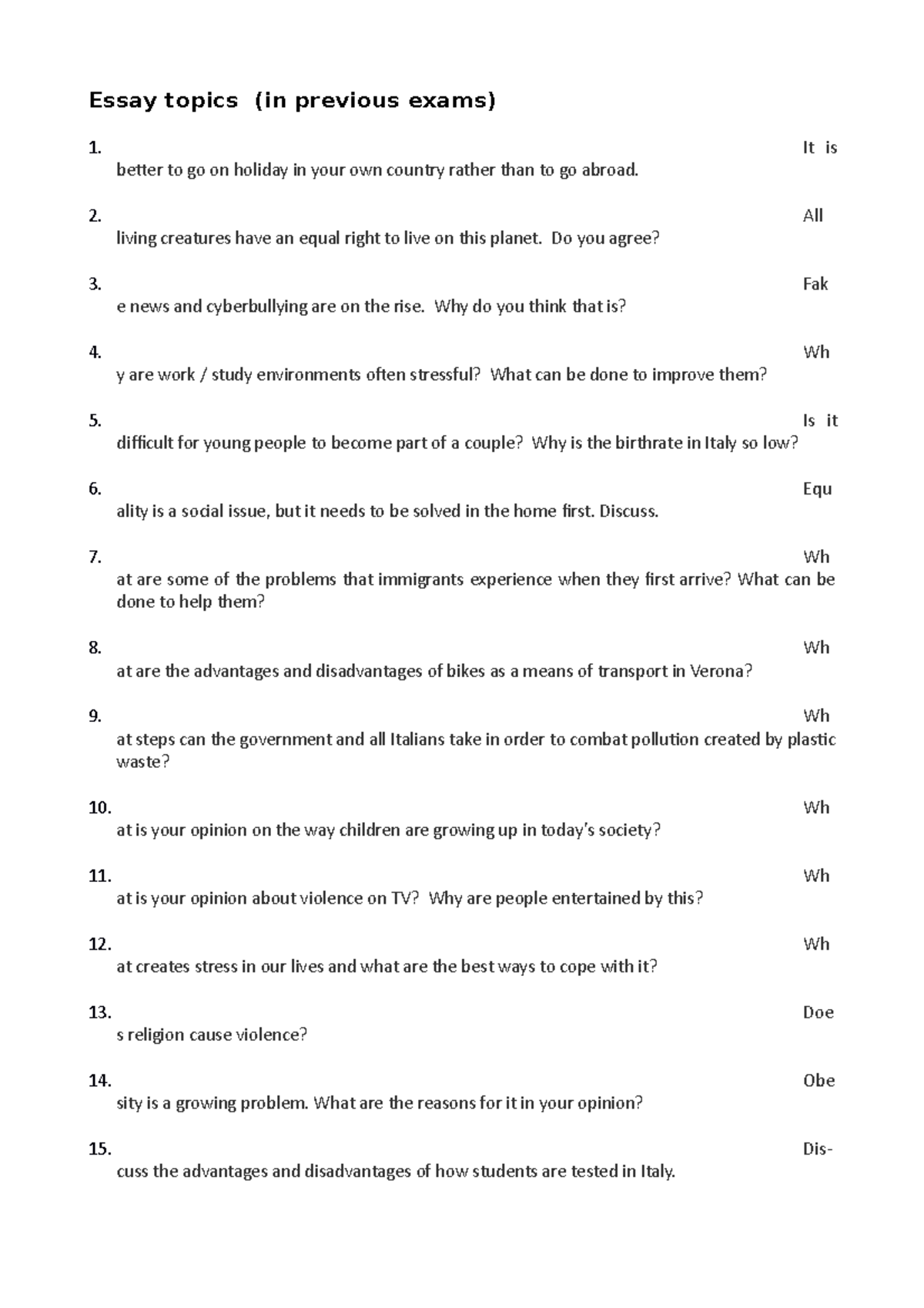 Essay Topics and Examples for English B2 - Exam Preparation - Studocu