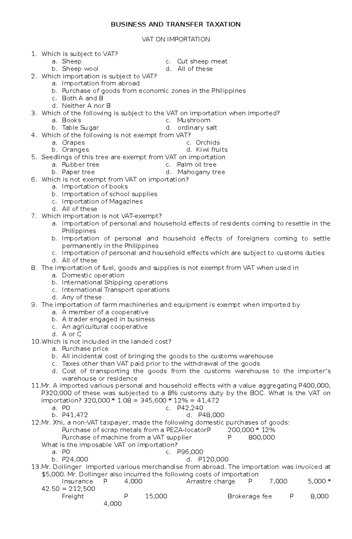 Chap 2 VAT on Importation - Comprehensive Handouts and Notes - Studocu